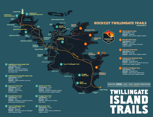 Rockcut trail map for Twillingate hiking trails