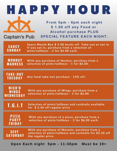 Captain's Pub Twillingate Happy Hour Specials